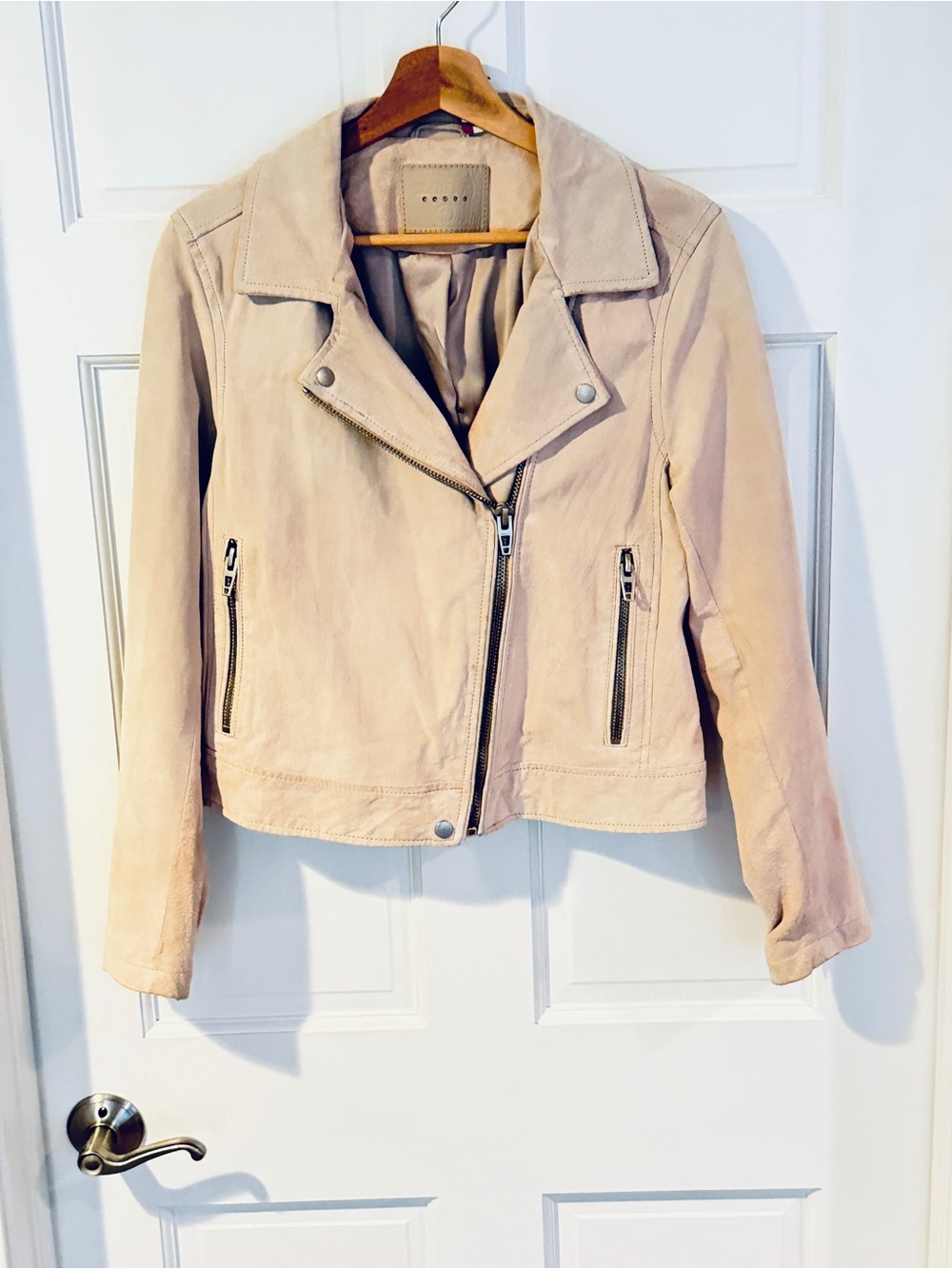 Blank NYC Cream Genuine Suede Moto Jacket Large